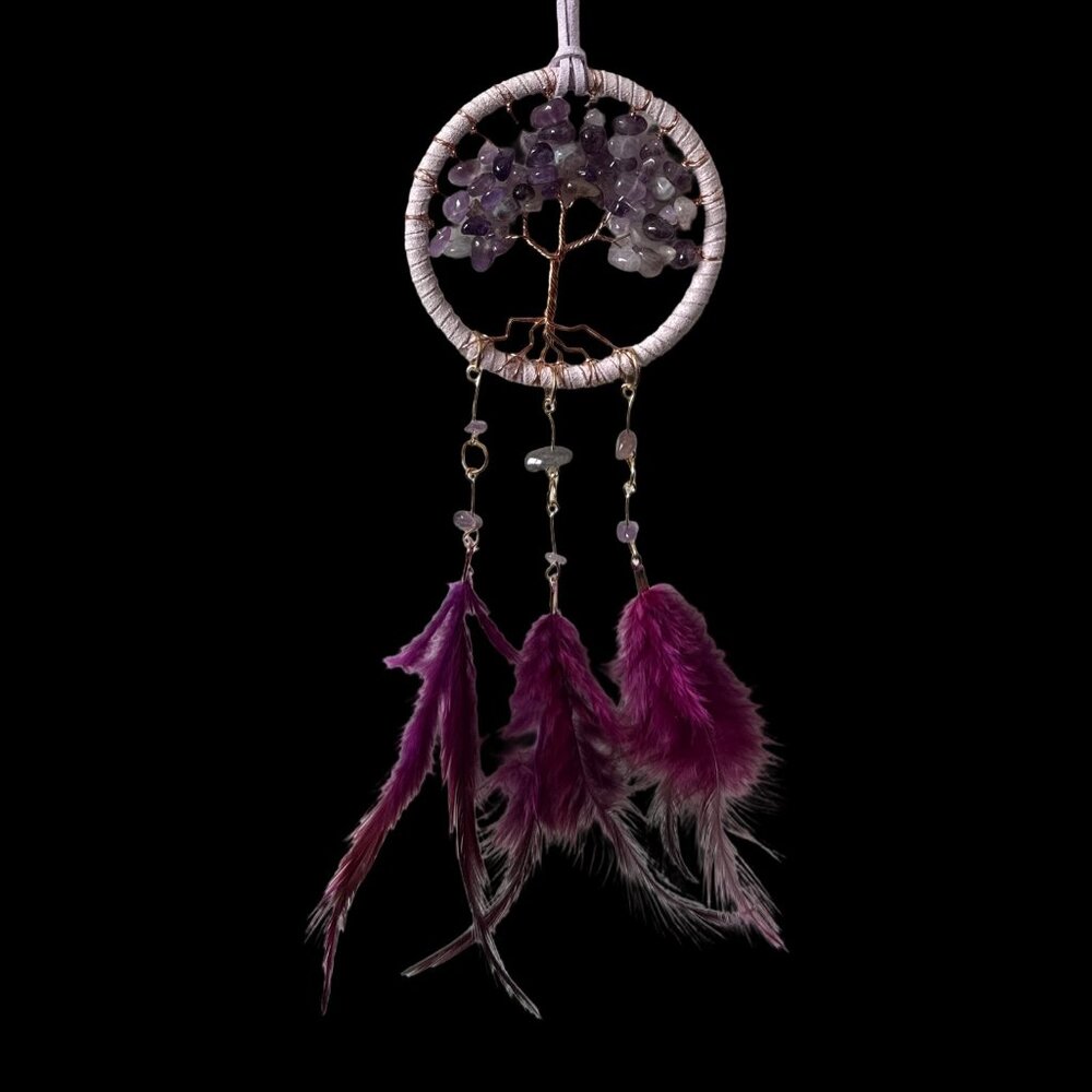 Purple Amethyst Wire Wrapped Dream Catcher feather’s Natural healing NEW